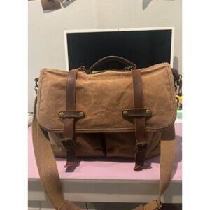 Mens Messenger Bag 15.6 Inch Waterproof Vintage Genuine Leather Waxed Canvas